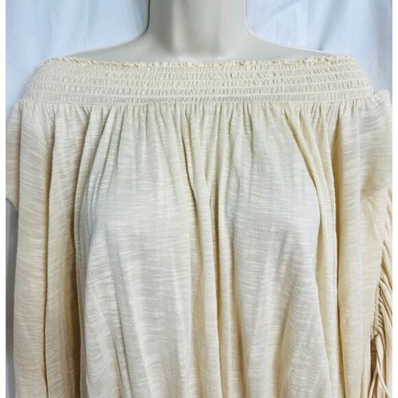Free People Off-Shoulder Ruched Sleeve Bohemian Feminine Cream Open Back Top XS - Picture 2 of 8